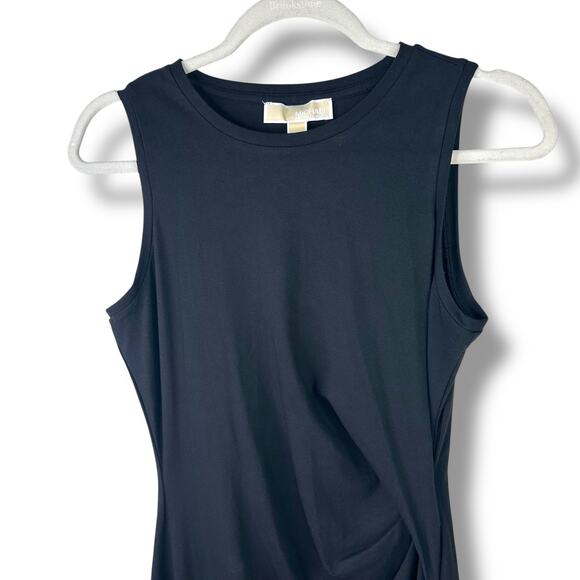 Michael Michael Kors NWT Basics Black Ruched Draped Asymmetrical Midi Dress XS - Picture 4 of 9